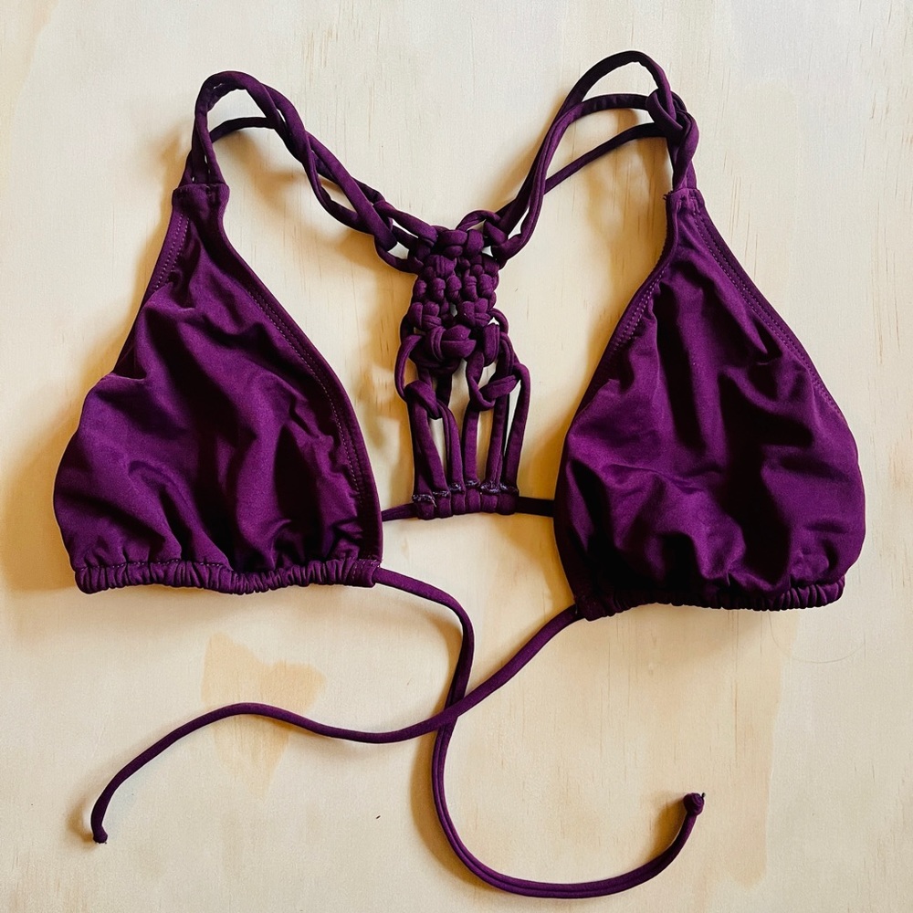 L*Space Dark Purple Bikini Top - Front Tie with Fancy back - MD